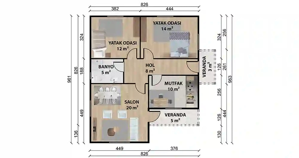 Tek Katlı 77 m² Prefabrik Ev