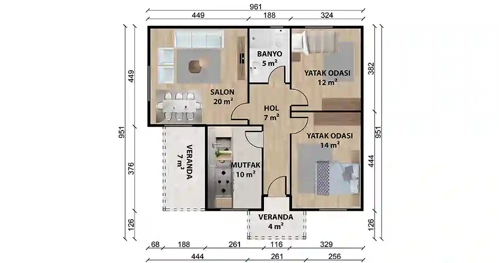Tek Katlı 79 m² Prefabrik Ev