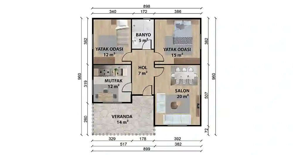 Tek Katlı 84 m² Prefabrik Ev