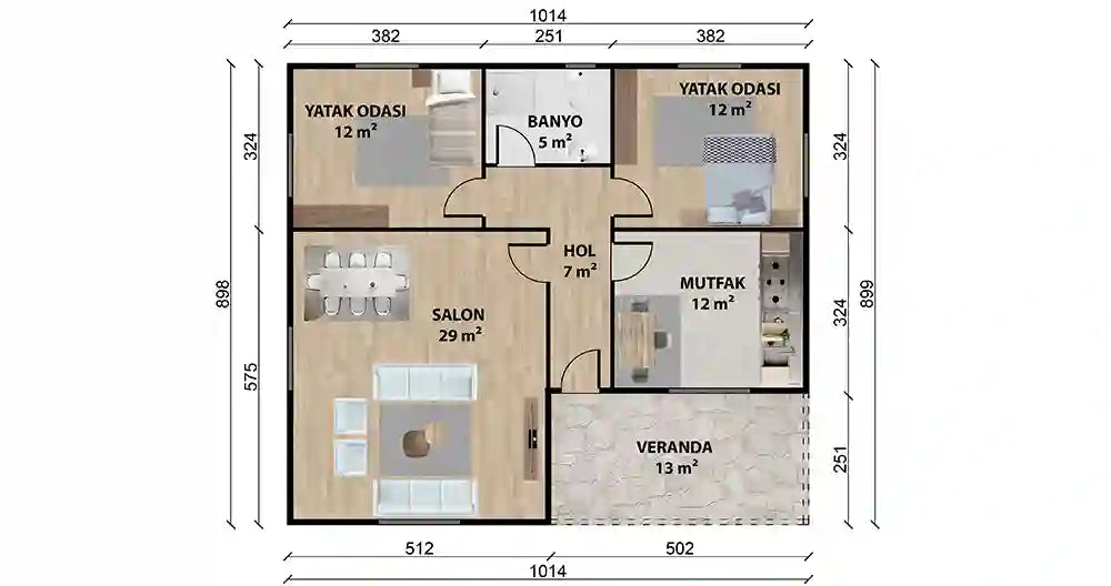 Tek Katlı 91 m² Prefabrik Ev