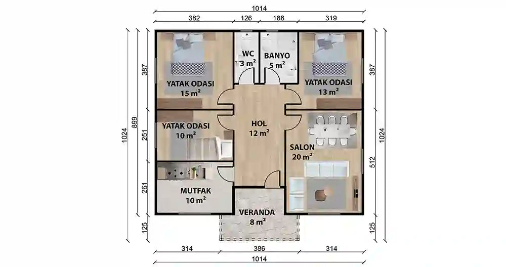 Tek Katlı 95 m² Prefabrik Ev