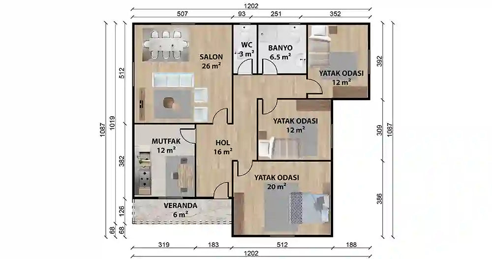 Tek Katlı 113 m² Prefabrik Ev