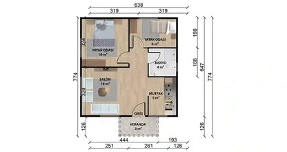 Tek Katlı 45 m² Prefabrik Ev
