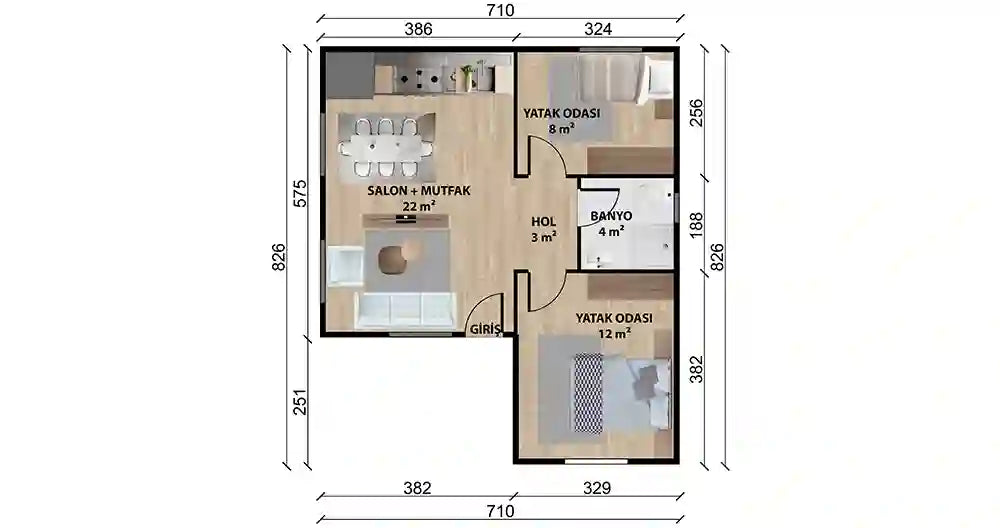 Tek Katlı 49 m² Prefabrik