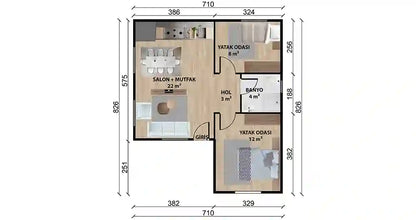 Tek Katlı 49 m² Prefabrik