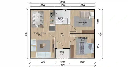 Tek Katlı 53 m² Prefabrik Ev