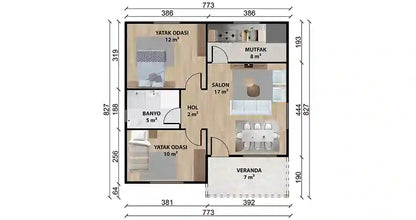 Tek Katlı 61 m² Prefabrik Ev