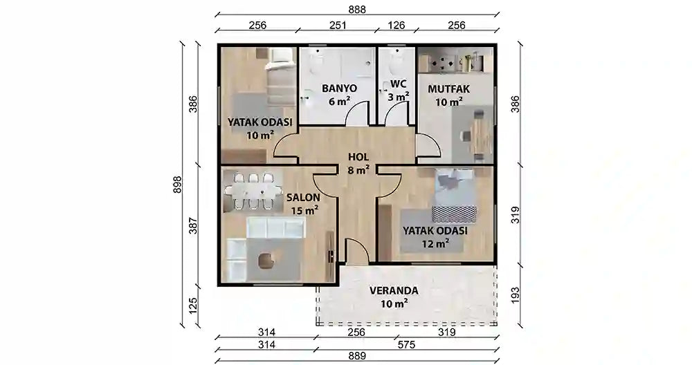 Tek Katlı 74 m² Prefabrik Ev