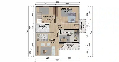 Tek Katlı 77 m² Prefabrik Ev