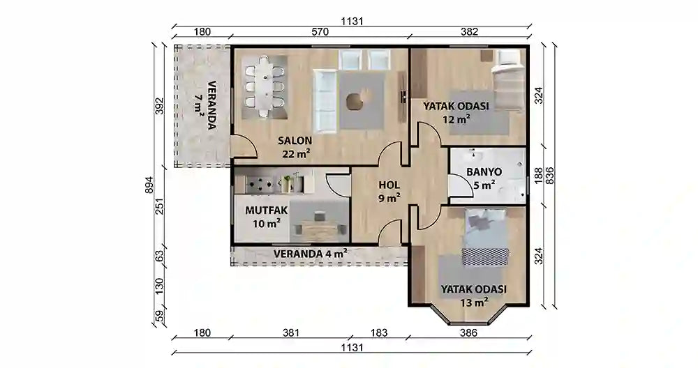 Tek Katlı 81 m² Prefabrik Ev