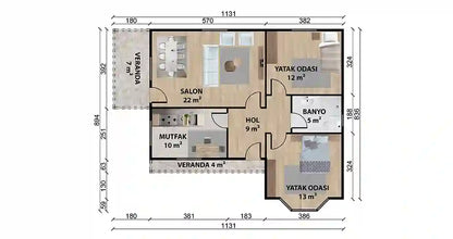 Tek Katlı 81 m² Prefabrik Ev