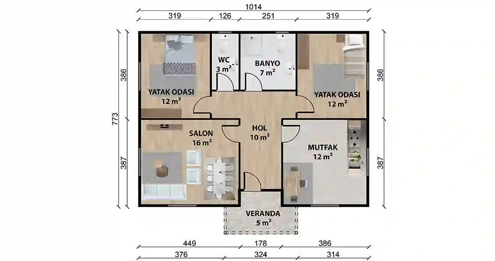 Tek Katlı 82 m² Prefabrik Ev