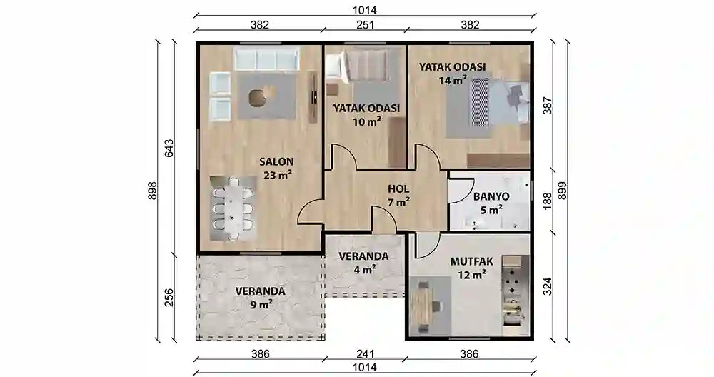 Tek Katlı 88 m² Prefabrik Ev