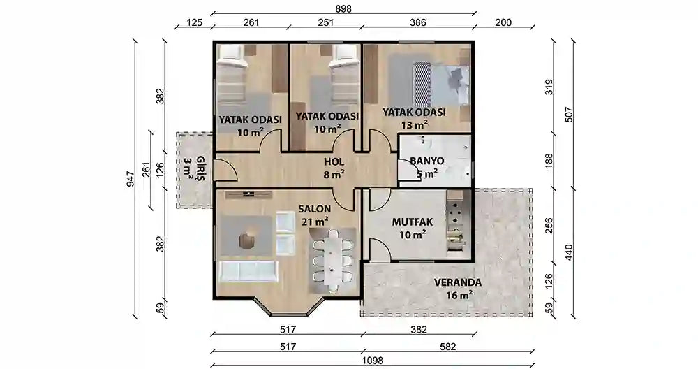Tek Katlı 96 m² Prefabrik Ev