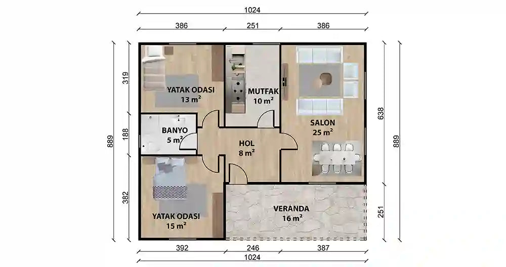 Tek Katlı 92 m² Prefabrik Ev