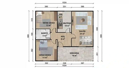 Tek Katlı 92 m² Prefabrik Ev
